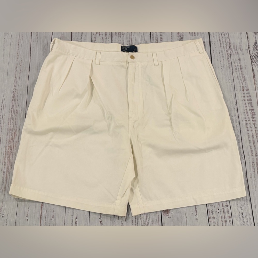Vintage Polo Ralph Lauren Shorts Big Mens 46B White Tyler Chino Pleated Preppy